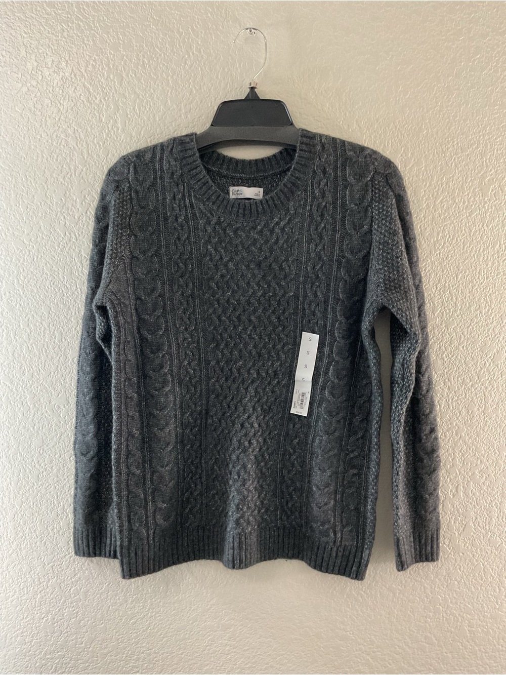 croft & barrow Charcoal Gray Cable Knit Crewneck Classic Winter Fall Sweater